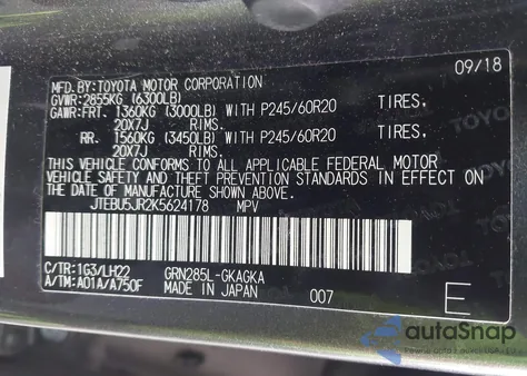 2019 Toyota 4Runner Limited Nightshade from USA, damaged, VIN JTEBU5JR2K5624178